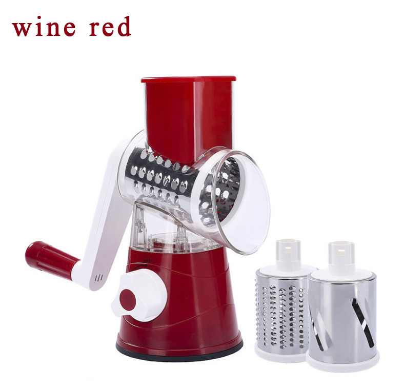 Stock Kitchen Grater Vegetable Slicer with 3 Drum Blades Rotary Cheese Grater with Handle Round Mandoline Slicer Nuts Grinder