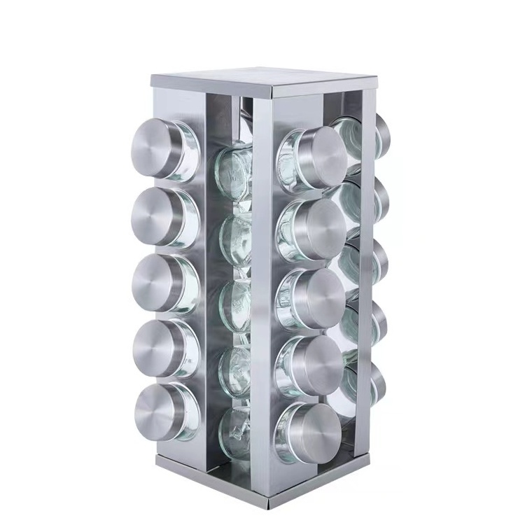 Revolving Spice Rack Rotating Storage Seasoning Spinning Stainless Steel Racks Organizer Carousel Spinner Jars Tower Holder