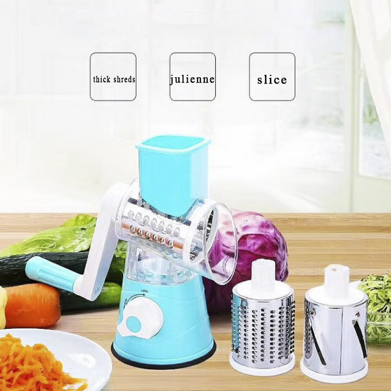 Stock Kitchen Grater Vegetable Slicer with 3 Drum Blades Rotary Cheese Grater with Handle Round Mandoline Slicer Nuts Grinder