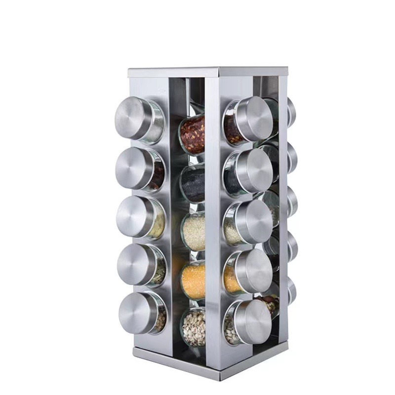 Revolving Spice Rack Rotating Storage Seasoning Spinning Stainless Steel Racks Organizer Carousel Spinner Jars Tower Holder