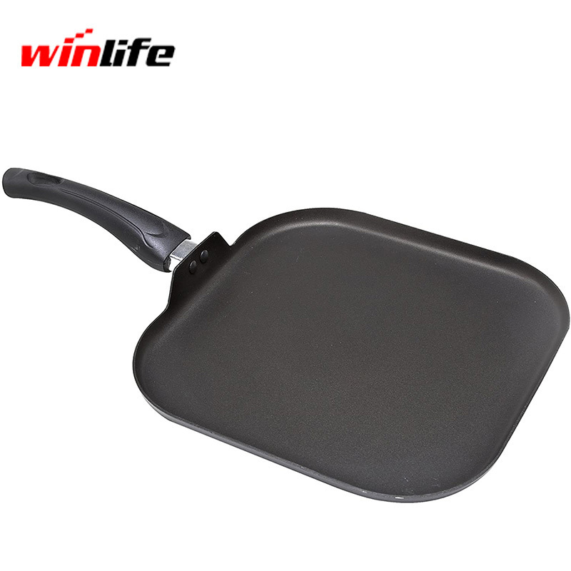 Customized press aluminum kitchenware stainless steel handle square grill pan cookware