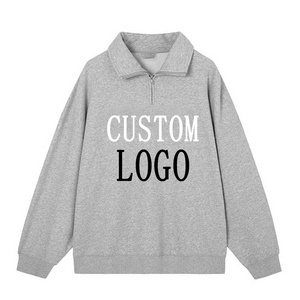 Custom bamboo fleece Polo jumpers vintage quarter zip collar hoodie with custom tags for clothing