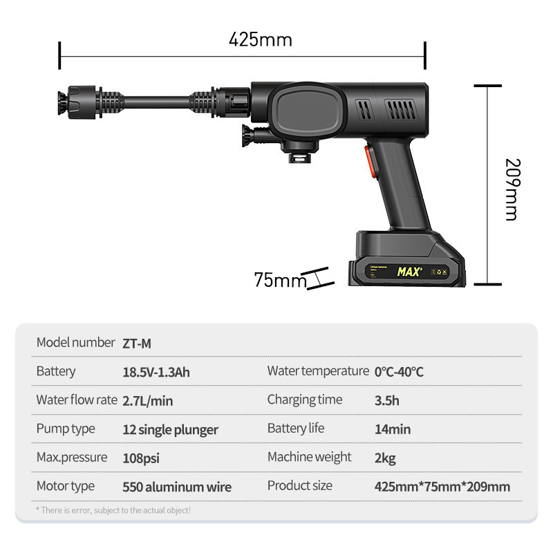 Precision Technology Production Car Wash Gun Battery 150W High Water Pressure Car Wash Wireless Spray Gun