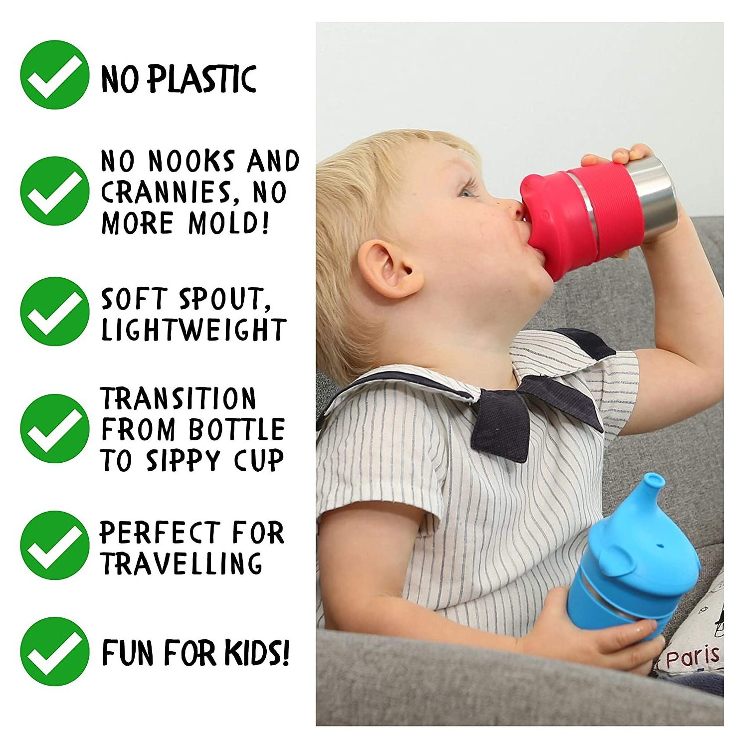 for Toddlers and Kids with Silicone Lids  Break-Proof Cups Stainless Steel Non-Spill Sippy Cups