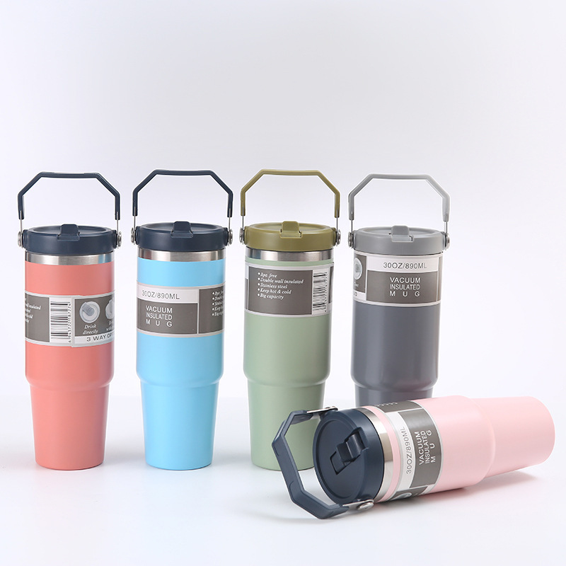 Factory Price 30oz Double Insulated Metal Tumbler Cup Vacuum 304 Stainless Steel Insulated Water Bottle Travel Mugs With Handle