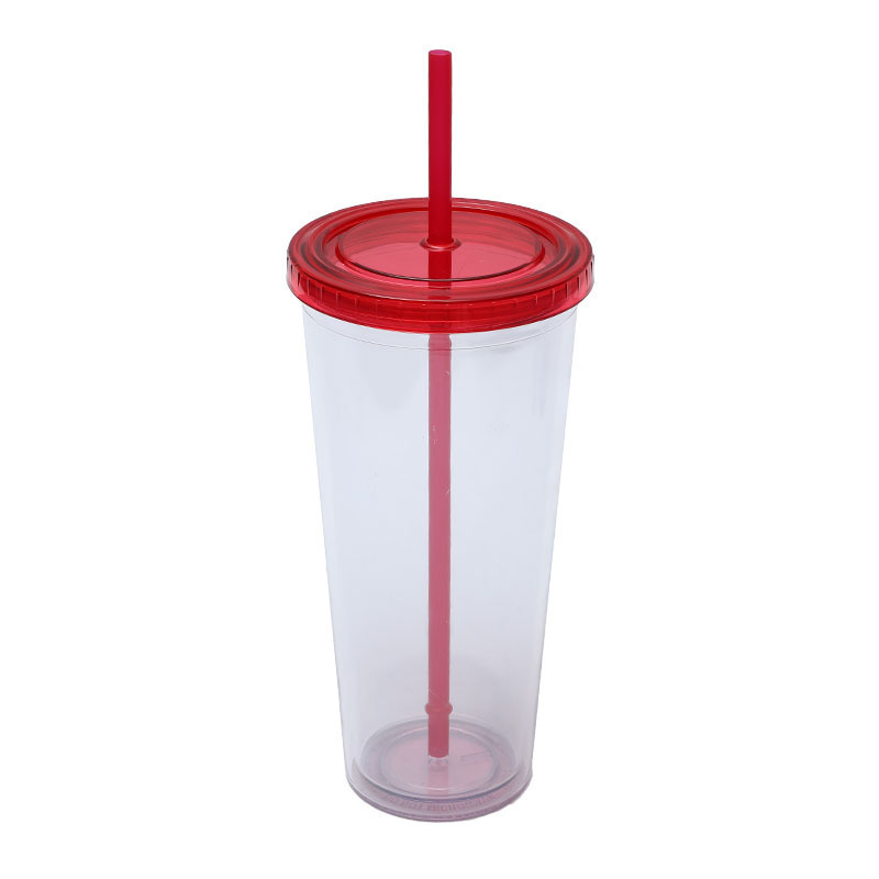 BORGE Custom Logo 24oz 710ml Transparent Double Wall Plastic Reusable Stadium Cup With Lid