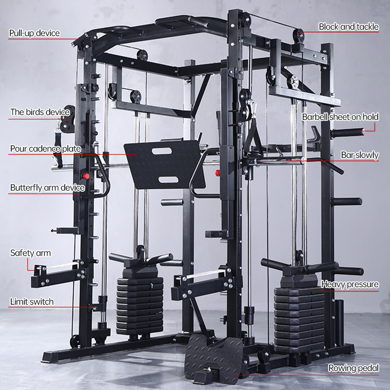 Commercial Gym Multi-Function Station Cable Crossover Smith Power Rack Squat Machine Fitness Equipment