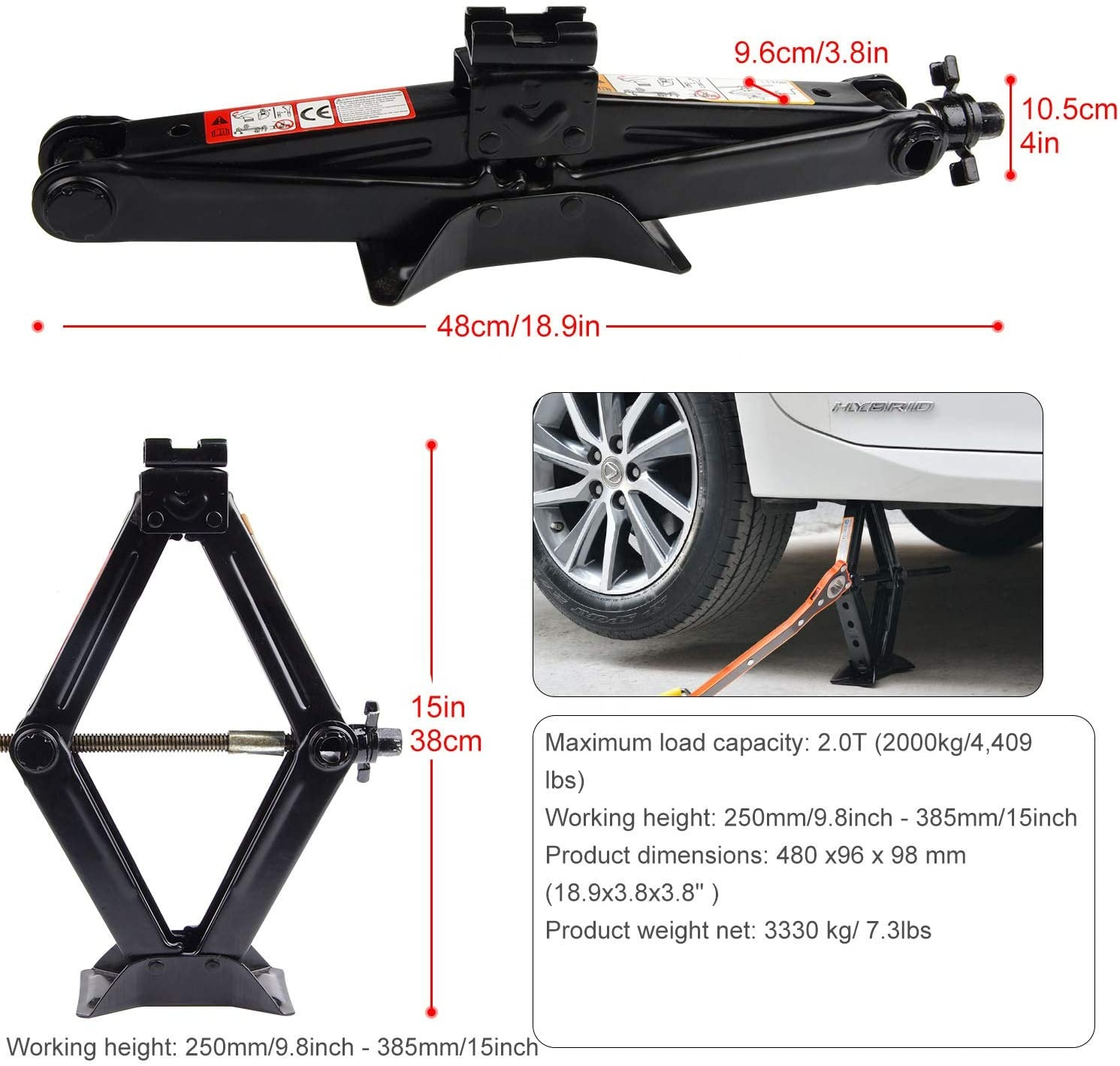 On-board manual shear jack for household automobile labor saving jack tire change tool tire wrench horizontal