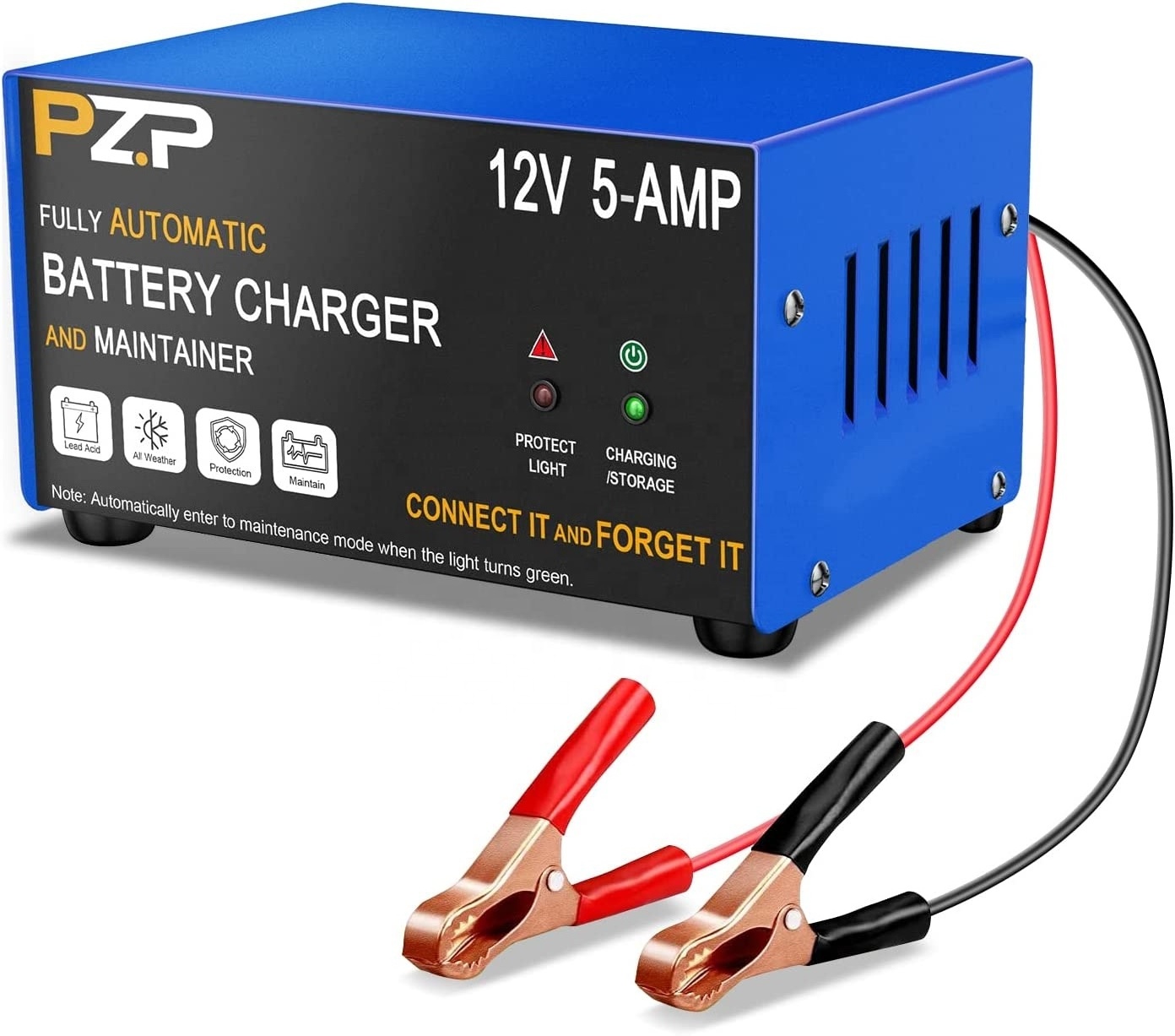 PZP 12V 5A Battery Charger Smart Automotive 12 Volt Trickle Charger and Maintainer Lead acid Battery Charger