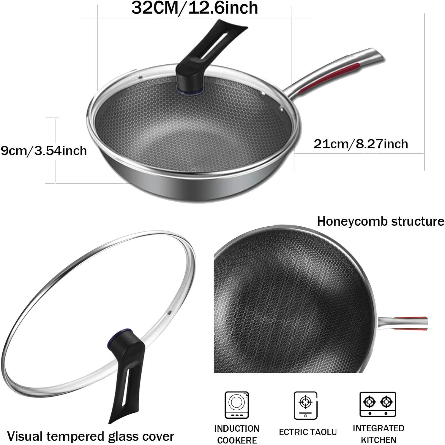 Chinese cooking wok healthy uncoated 316 stainless steel wok pan with lids