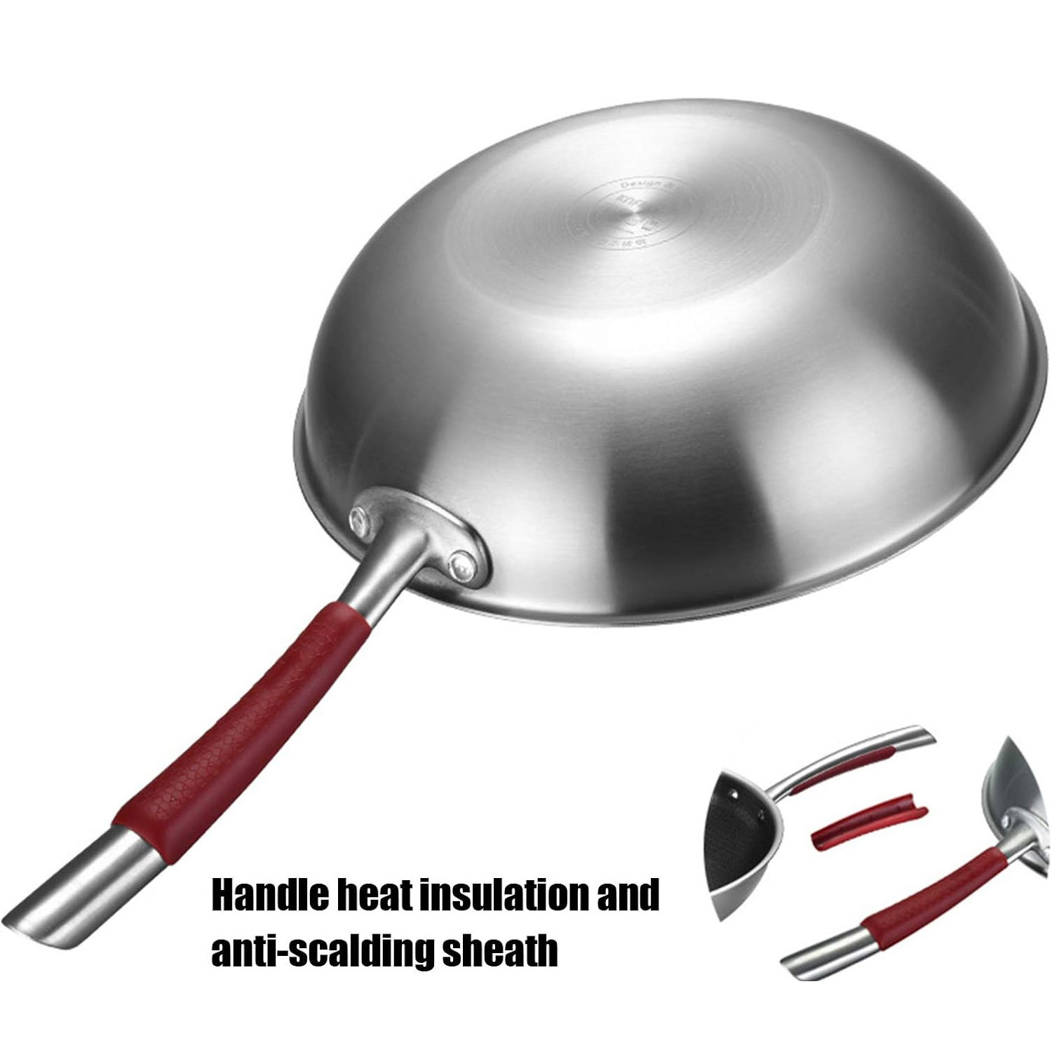 Chinese cooking wok healthy uncoated 316 stainless steel wok pan with lids