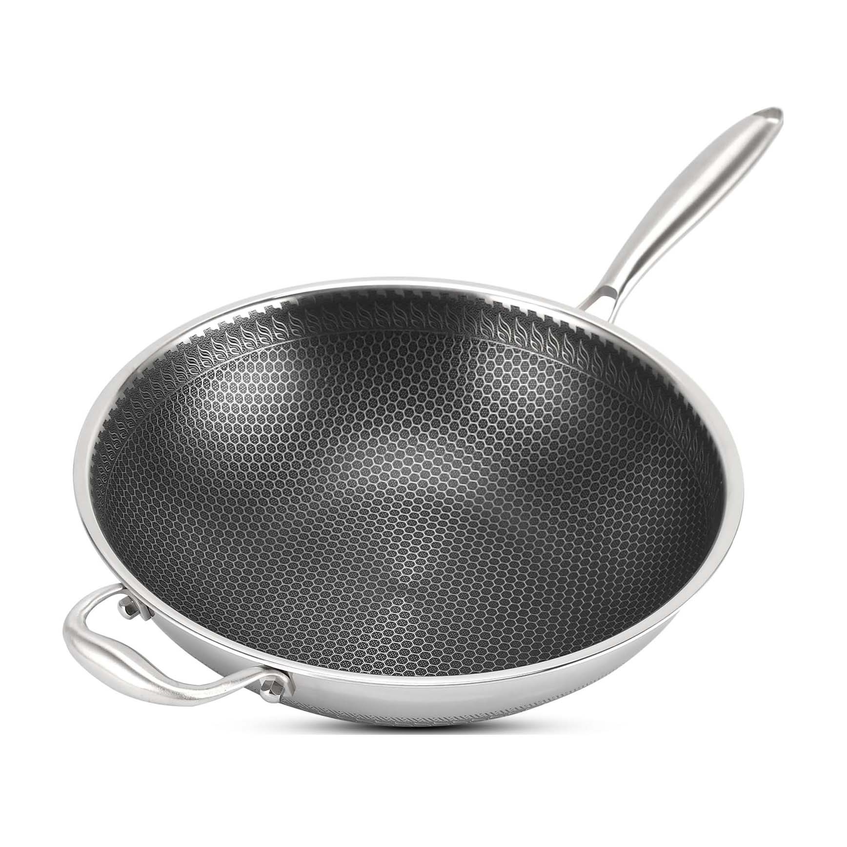 Honeycomb frying pan wok pan non-stick stainless steel cook wok With Lid