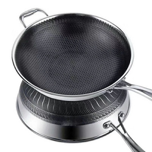 Honeycomb frying pan wok pan non-stick stainless steel cook wok With Lid