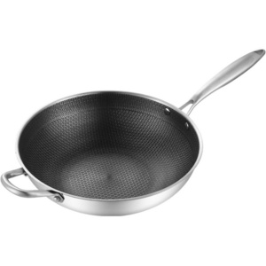 High Quality 304 Nonstick Frying Pan 34CM Stainless Steel Honeycomb Wok Pan