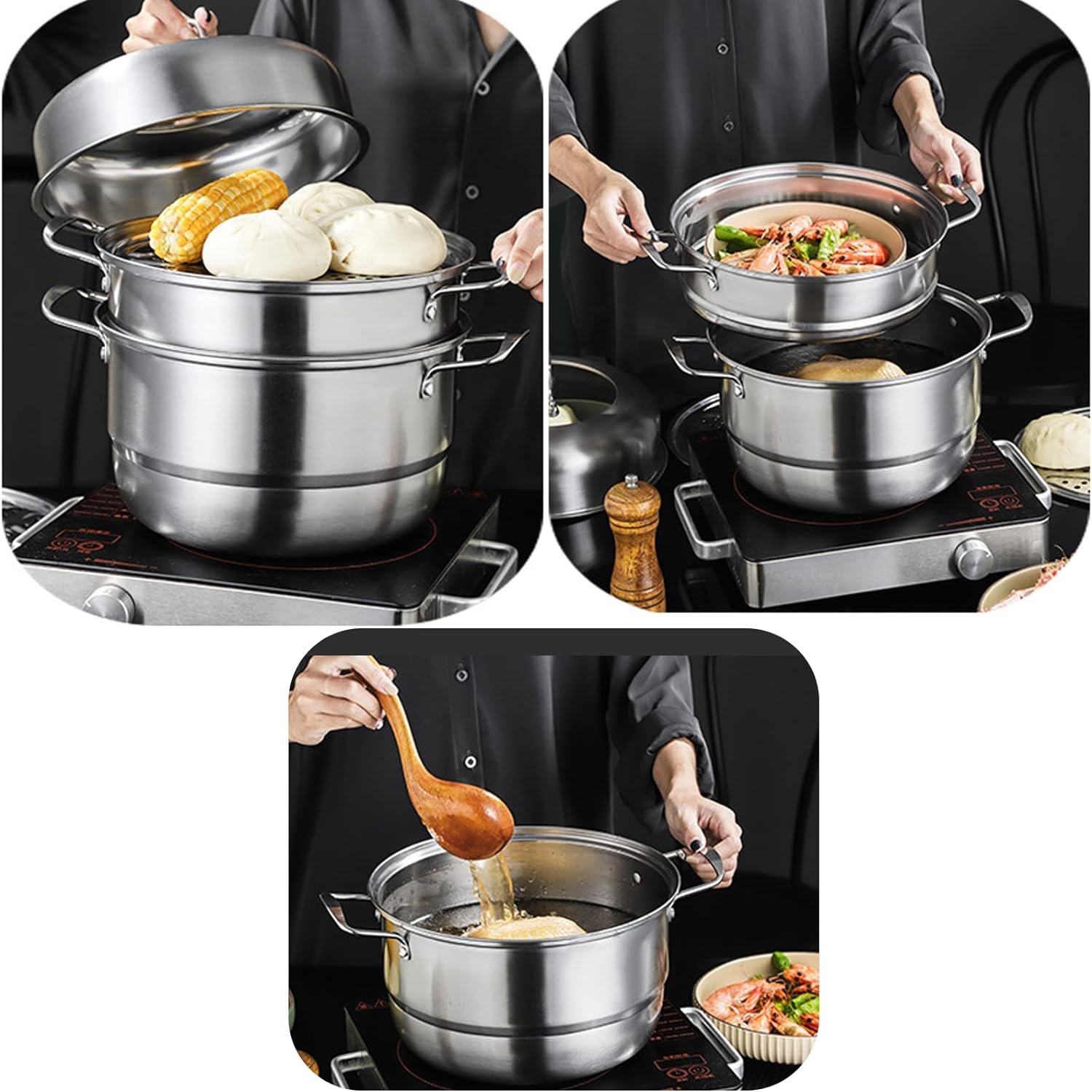 Multifunctional Cookware Sets 304 Food Grade Stainless Steel Steamer Cooking Pot