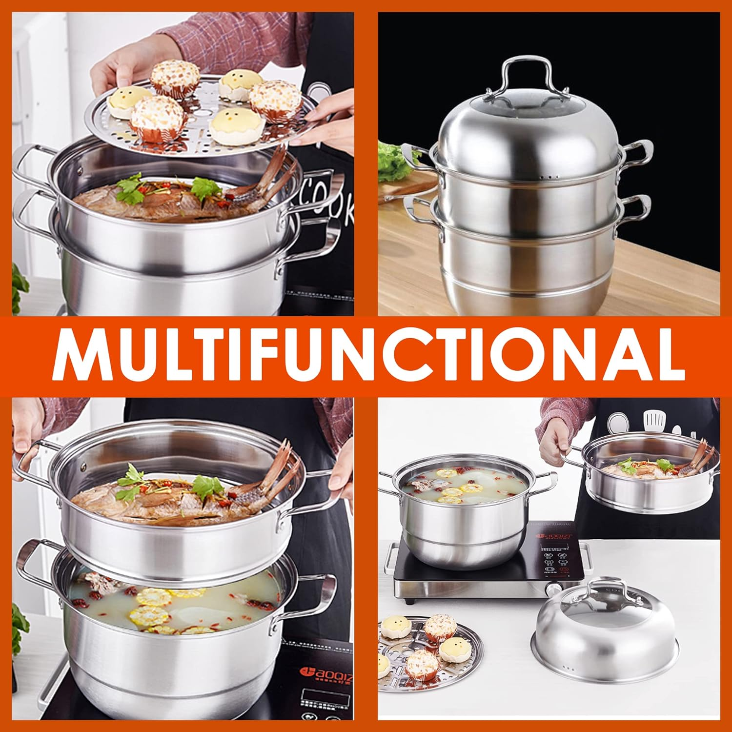 Multifunctional Cookware Sets 304 Food Grade Stainless Steel Steamer Cooking Pot