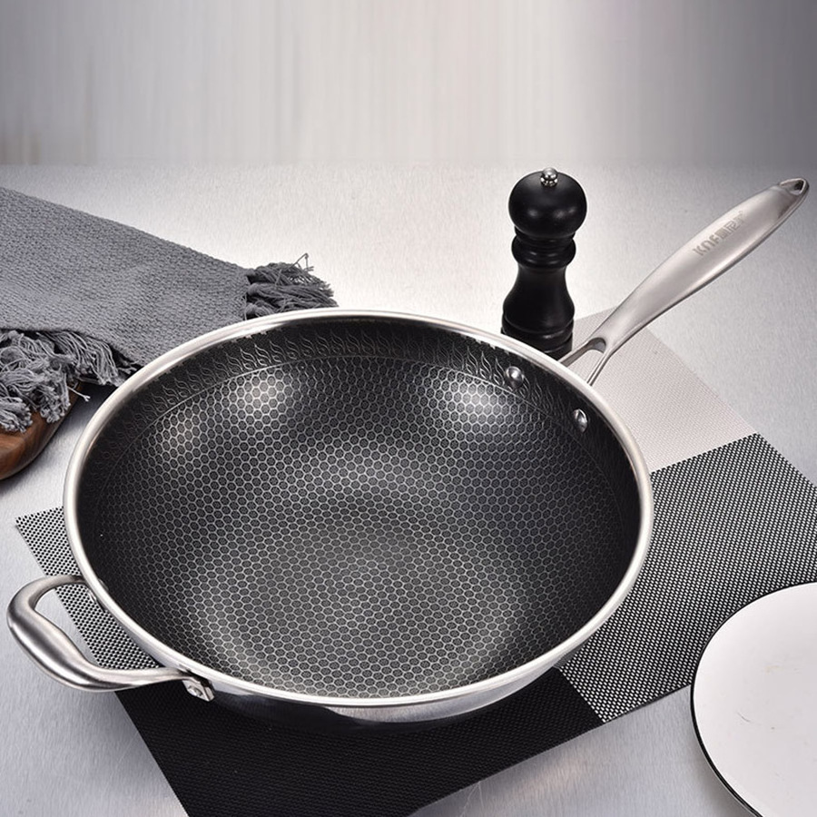 High poly hot light smoke chinese durable non stick frying pan honeycomb fry pan