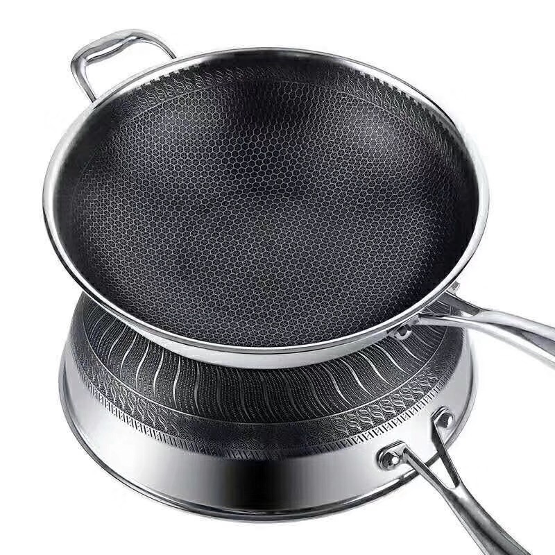 High poly hot light smoke chinese durable non stick frying pan honeycomb fry pan