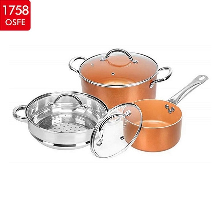 Double Burner Essence Series Press Aluminum Life Smile Marble Non-Stick Cookware Set With Glass Lid Inside