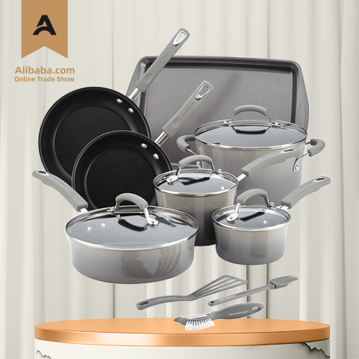 2023 Oem Cheap Price Die Cast Modern Induction Casserole Forged Big Aluminium Kitchen Nonstick Pan Cookware Sets