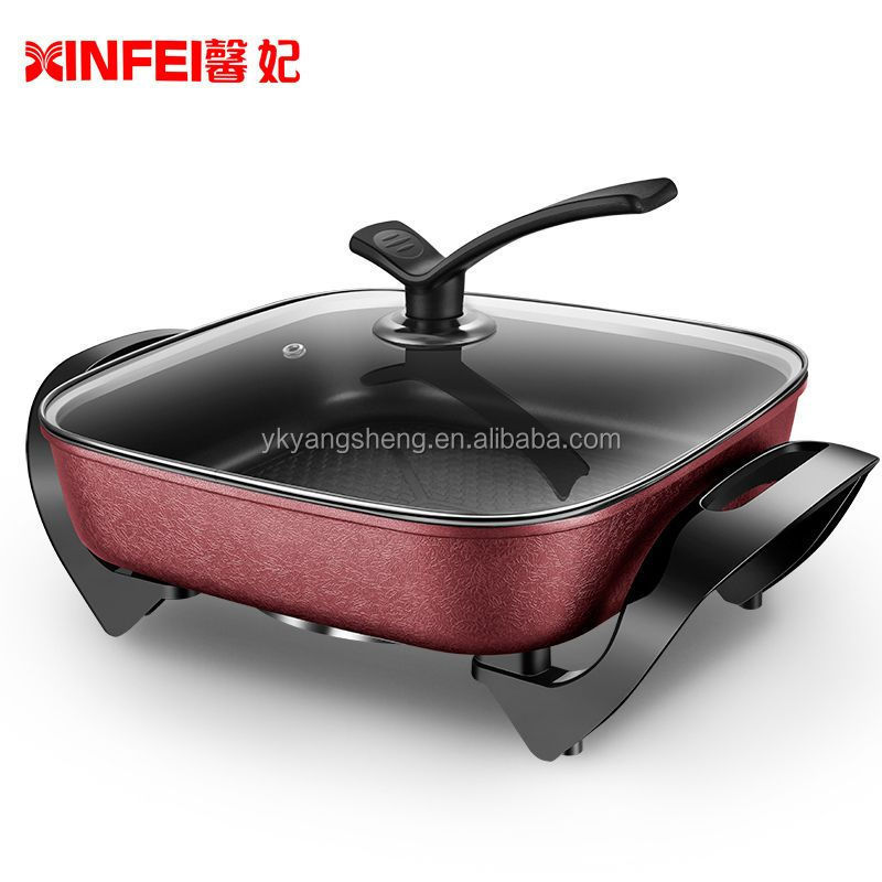 220v Desktop Barbecue Grill Flat-bottomed Non-stick Electric Frying Pan With Lid Electric Hot Pot