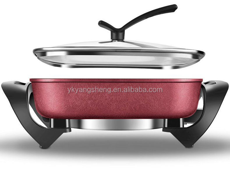 220v Desktop Barbecue Grill Flat-bottomed Non-stick Electric Frying Pan With Lid Electric Hot Pot