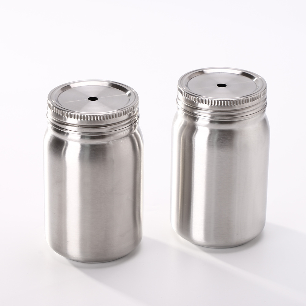 Wholesale promotional 16oz 500ml wide mouth double wall stainless steel mason jar with straw