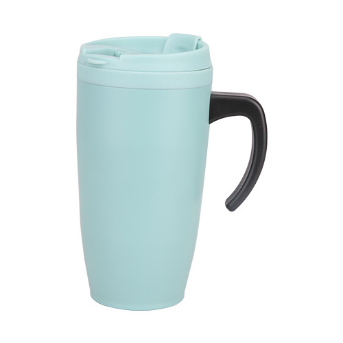 Whosale double wall plastic and stainless steel travel mug 16oz tumbler cups with waterproof lid and handle