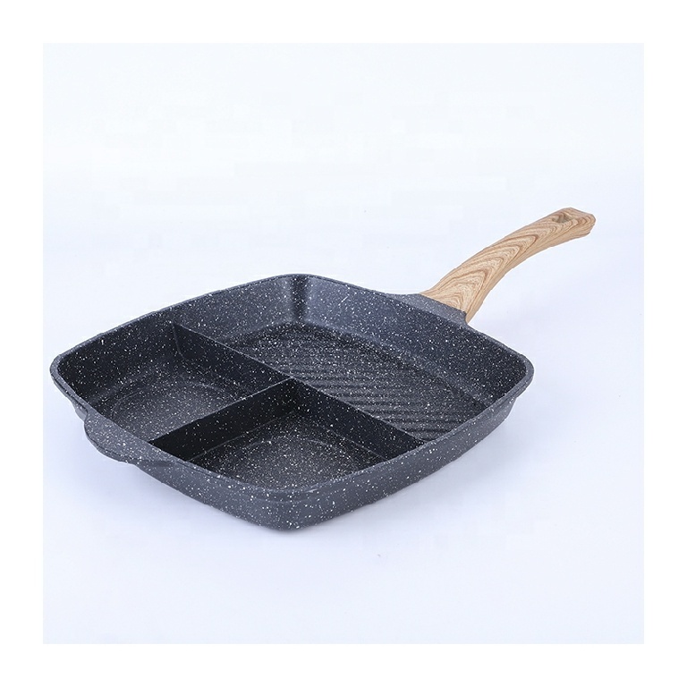 New product suitable for induction cooker gas stove steak household 3 in 1 grid medical stone non-stick frying pan