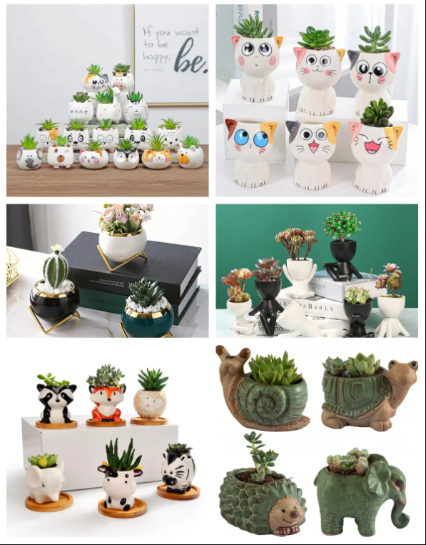 Small Owl Fox Animal Set ,Cute Mini Succulent Planter, Ceramic Flower pot Plant Pots