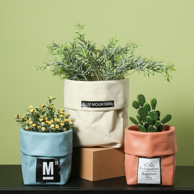 2023 creative kraft bag ceramic flower plant pot succulents cactus plant pots with many colors