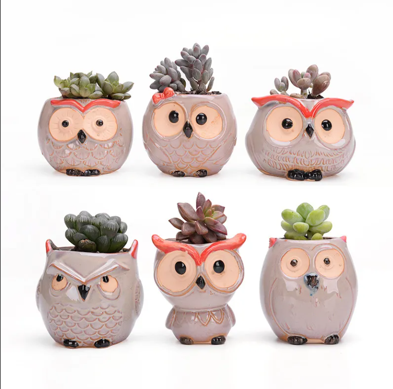 Ceramic Owl Flower Pot Planters Glaze Set Succulent Cactus Plant Container Planter Bonsai Pot