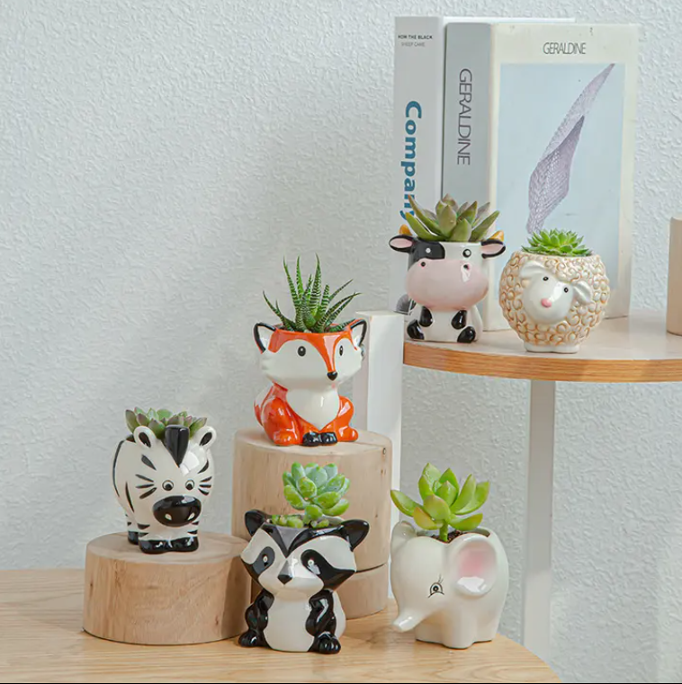 OEM Cute Mini Small Owl Fox Animal Set Succulent Planter Ceramic Flower Pot Plant Pots