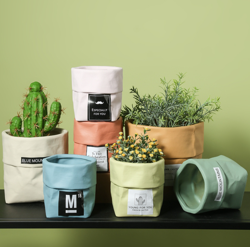 2023 creative kraft bag ceramic flower plant pot succulents cactus plant pots with many colors