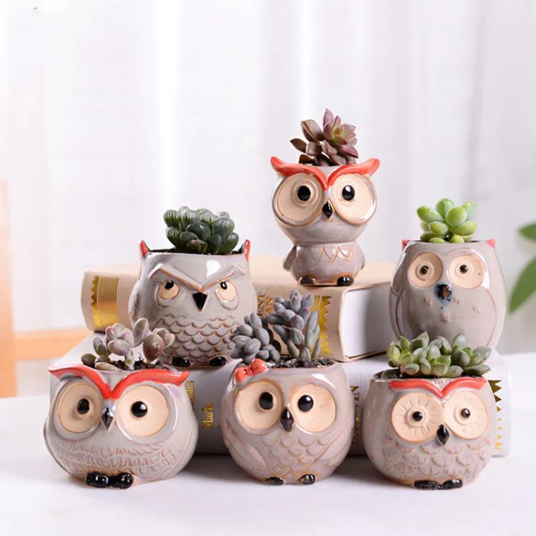 Ceramic Owl Flower Pot Planters Glaze Set Succulent Cactus Plant Container Planter Bonsai Pot