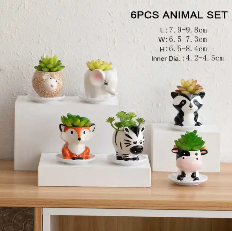 OEM Cute Mini Small Owl Fox Animal Set Succulent Planter Ceramic Flower Pot Plant Pots