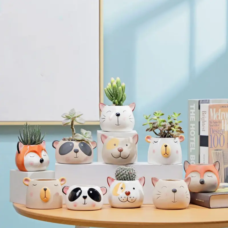 Small Owl Fox Animal Set ,Cute Mini Succulent Planter, Ceramic Flower pot Plant Pots