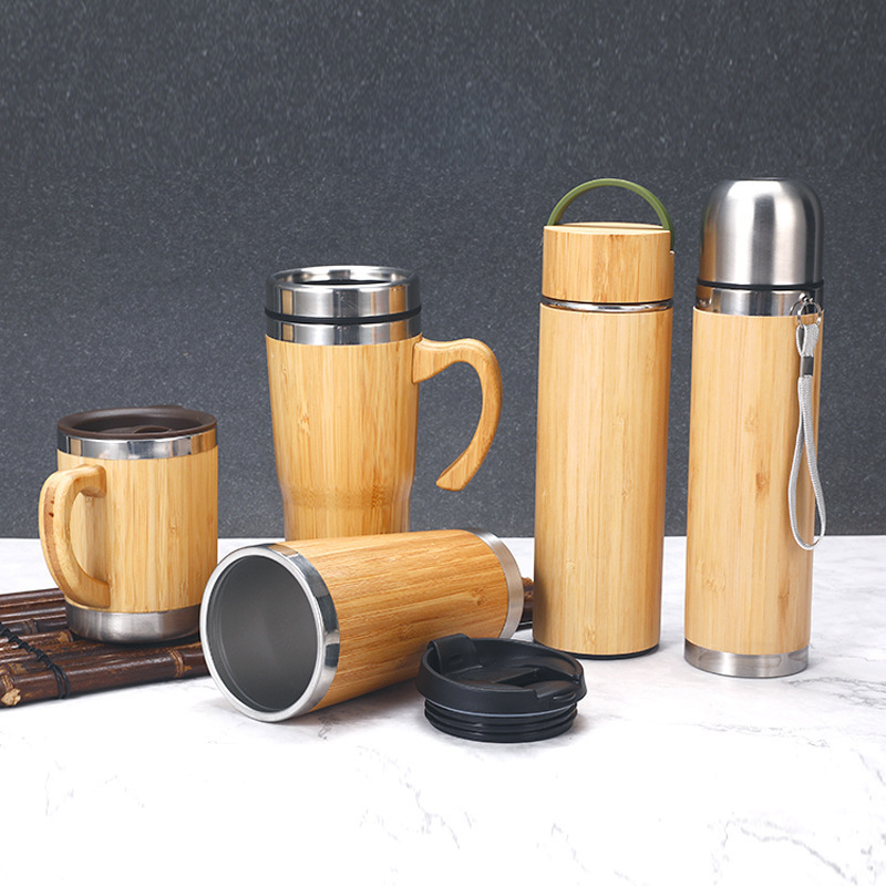 Premium Bamboo Thermos with Tea Infuser & Strainer 17oz Vacuum Insulated Stainless Steel Travel Tea Tumbler Infuser Bottle