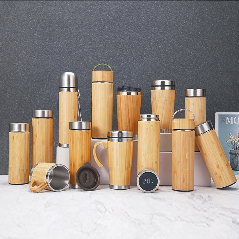 Premium Bamboo Thermos with Tea Infuser & Strainer 17oz Vacuum Insulated Stainless Steel Travel Tea Tumbler Infuser Bottle