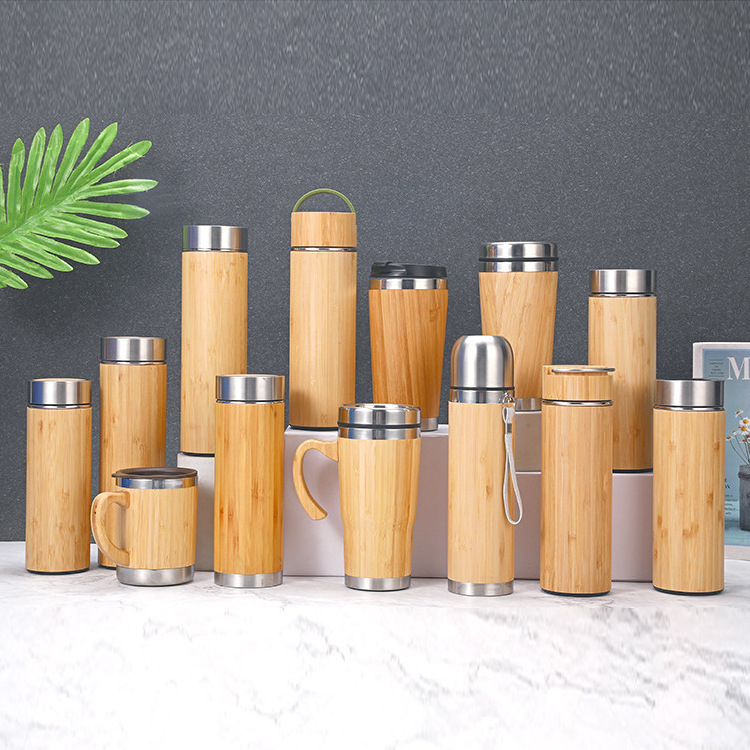 Premium Bamboo Thermos with Tea Infuser & Strainer 17oz Vacuum Insulated Stainless Steel Travel Tea Tumbler Infuser Bottle