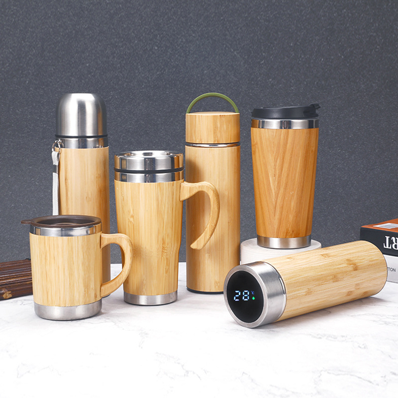 Premium Bamboo Thermos with Tea Infuser & Strainer 17oz Vacuum Insulated Stainless Steel Travel Tea Tumbler Infuser Bottle