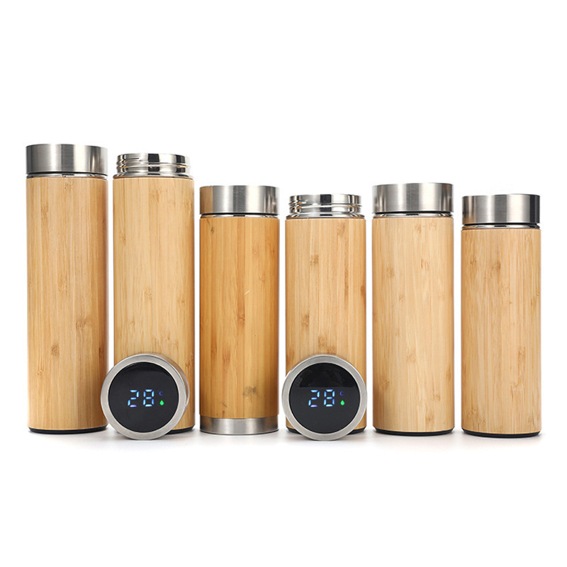 Premium Bamboo Thermos with Tea Infuser & Strainer 17oz Vacuum Insulated Stainless Steel Travel Tea Tumbler Infuser Bottle