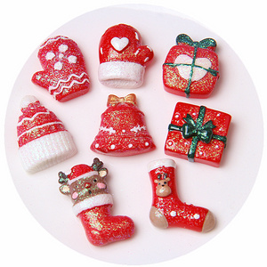 DIY Christmas cute socks decoration parts resin crafts kawaii slime flat back charms Red color resin accessories Christmas