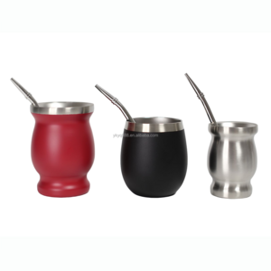 Best price 8oz Mate Cup Bombilla Mate Gourd Double Wall Stainless Steel Yerba Mate Tea Cup with Metal straw spoon