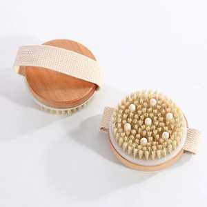 Wholesale Bath Brushes Sponges Scrubbers Custom Dry Body Brush Exfoliating Round Wooden Brush To Exfoliate Spa Bath Supplies