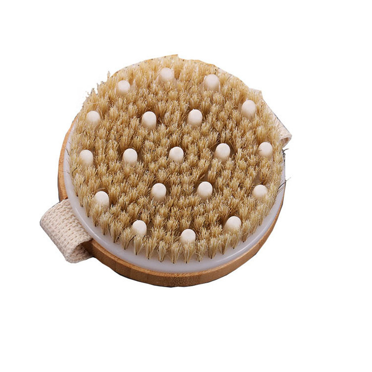 Wholesale Bath Brushes Sponges Scrubbers Custom Dry Body Brush Exfoliating Round Wooden Brush To Exfoliate Spa Bath Supplies