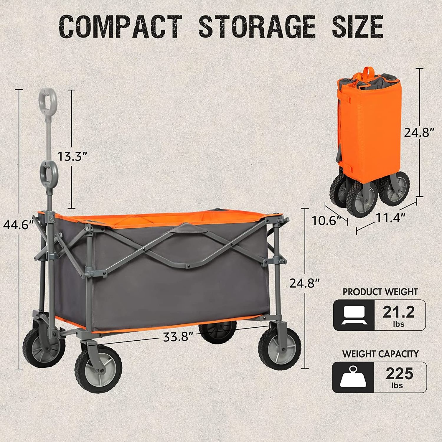 Collapsible Folding Utility Wagon Cart Large Capacity Heavy Duty Foldable Outdoor Garden Grocery Wagon with Wheels