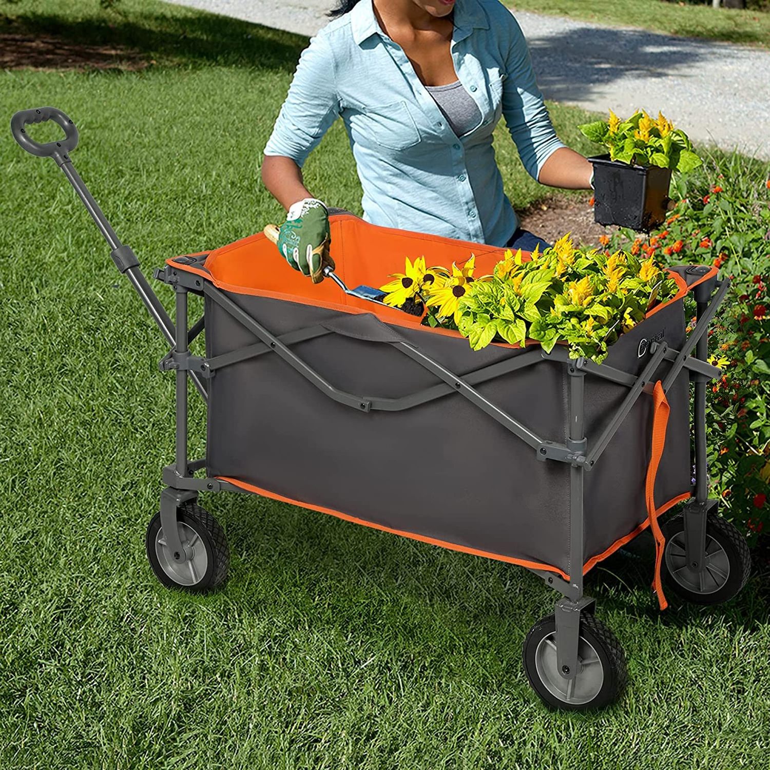 Collapsible Folding Utility Wagon Cart Large Capacity Heavy Duty Foldable Outdoor Garden Grocery Wagon with Wheels