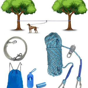 30ft 50ft dog tie out camping cable gear portable reflective overhead trolley system camping dog training long leash