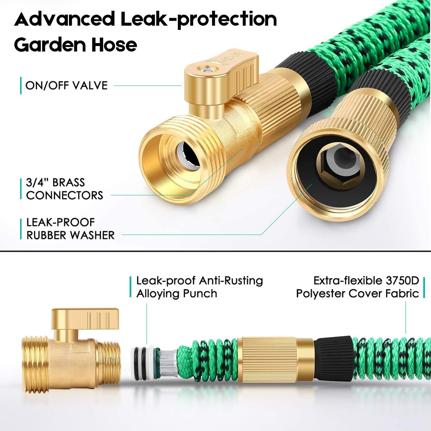 100 ft Garden Hose Flexible Garden Hose Quick Connector Solid Brass for Personal Garden Watering and Car Washing